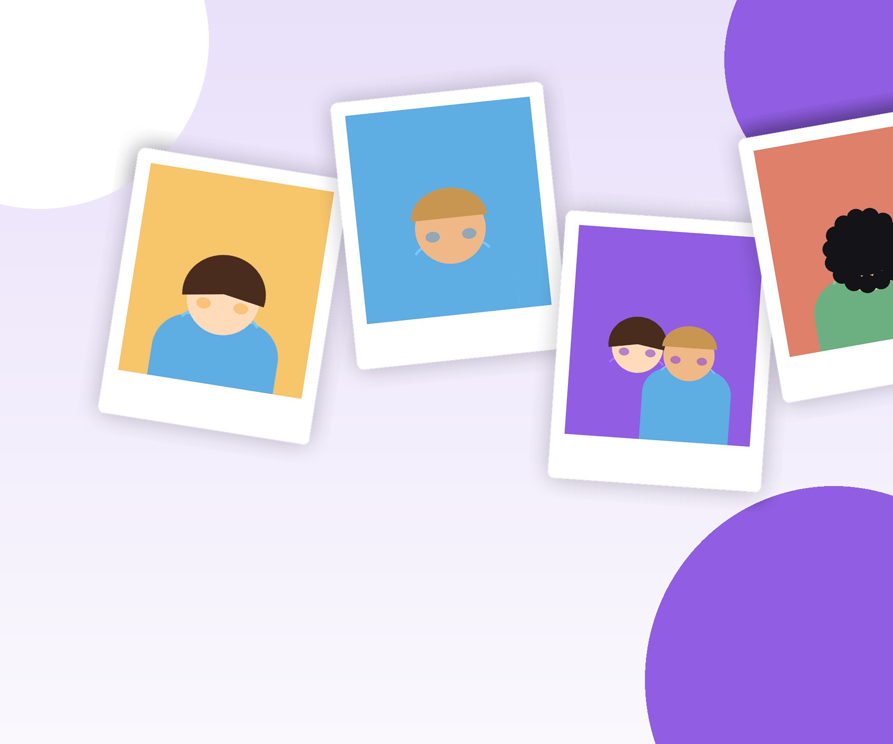 Voorbeeld van schoolfoto's, uitgestald als polaroidfoto's